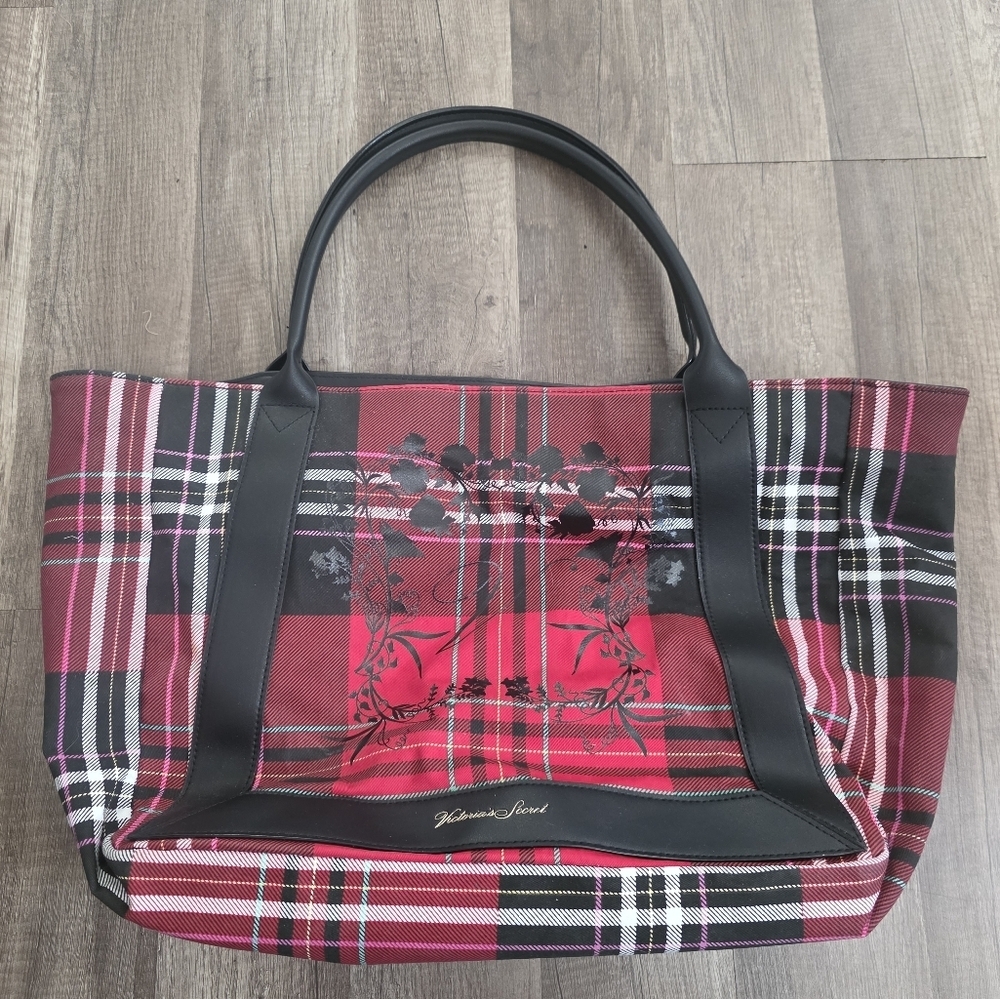 Victorias Secret Classy Red Tartan Vkack Gingham Tote Shoulder Bag Canvas Y2K